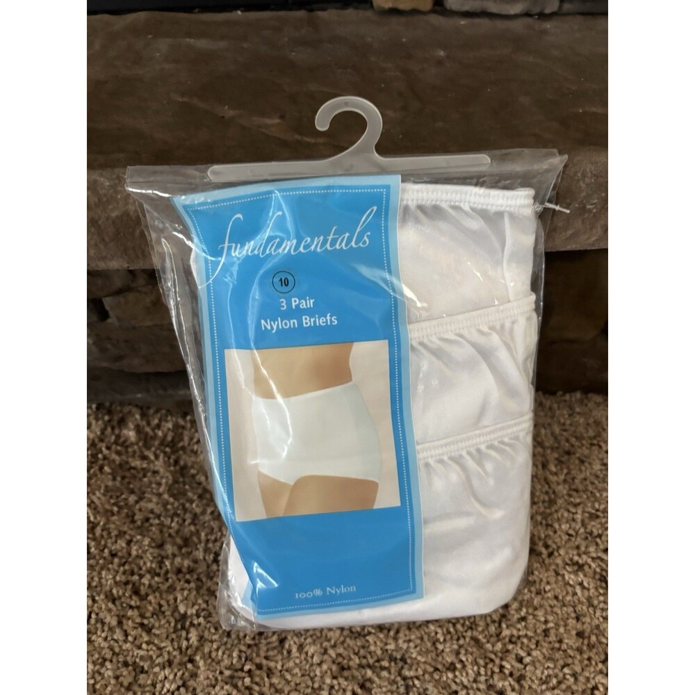 3 VTG Sears Fundamentals White Nylon Briefs Granny Underwear Size 10 New Package